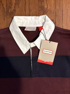 NWT Hunter Men's Rugby/Polo - Burgundy, Navy with White Collar Sz L Retail $109